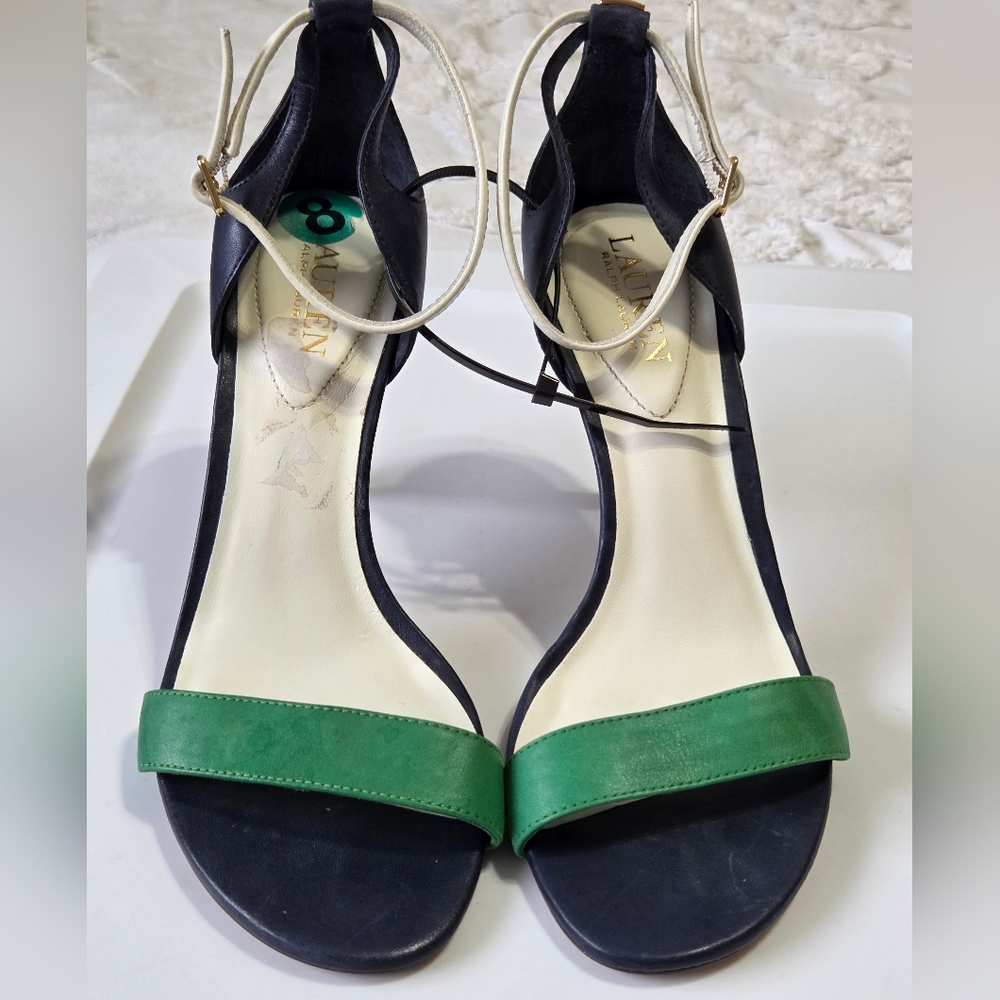 ​Lauren Ralph Lauren Tricolor Leather Heeled Sandals Size 8 Preppy Quiet Luxury - Picture 3 of 10